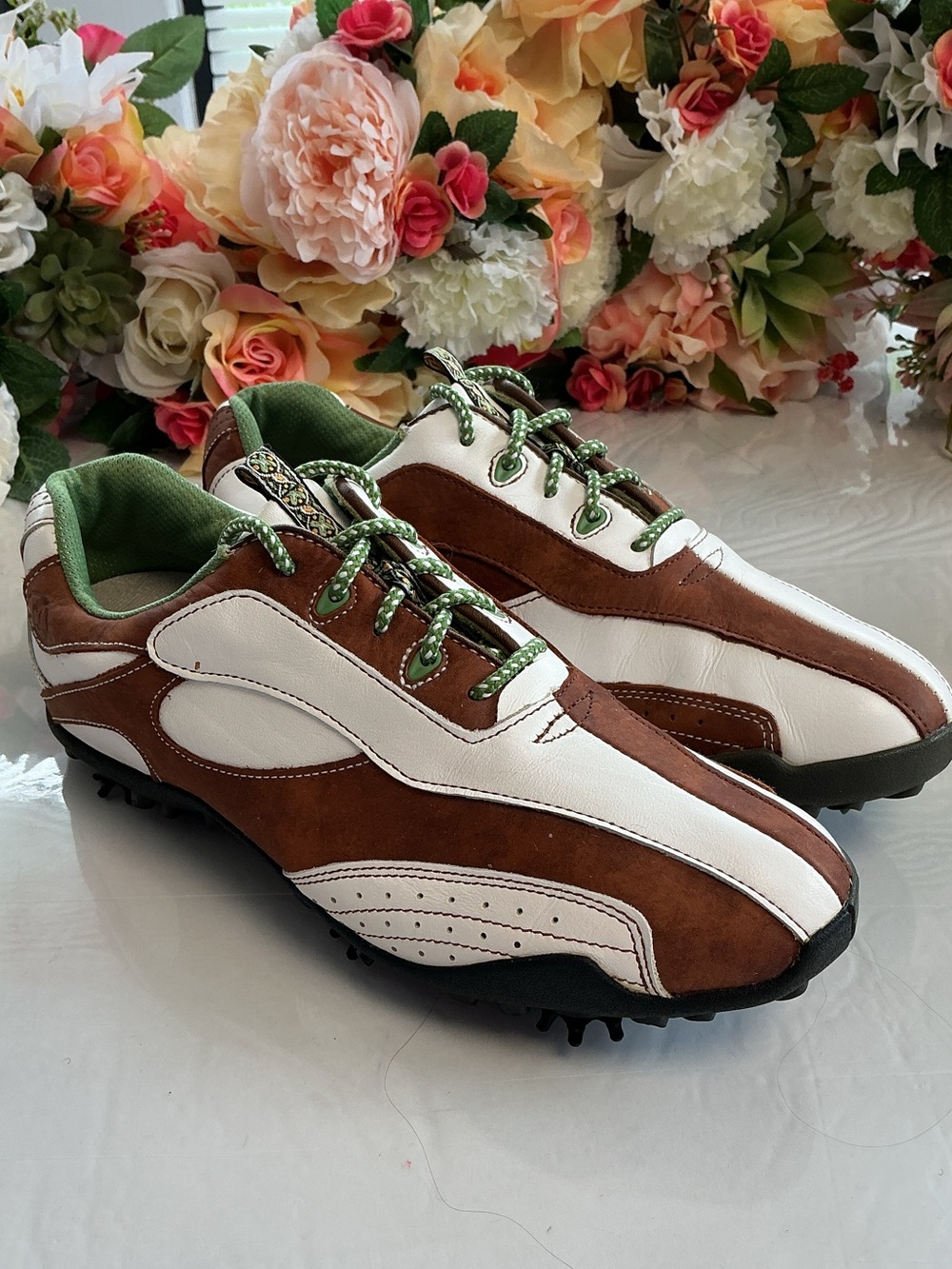 FootJoy LoPro 97114 Women’s Brown White Leather Golf Shoes Size 8.5 M Spiked